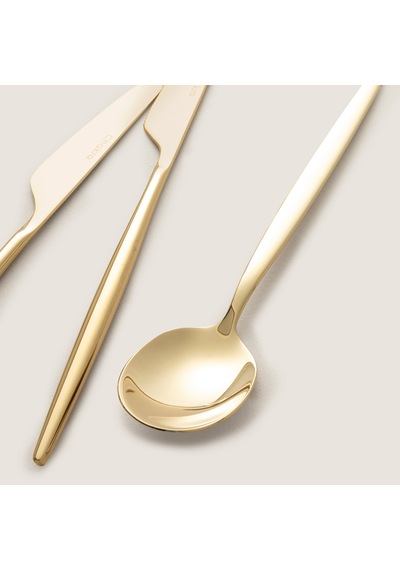 Belina 18 Parça Tatlı Çatal Kaşık Bıçak Seti Parlak Gold