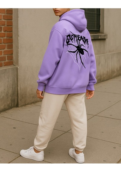 Uyguntarz Scream Baskılı Oversize Sweatshirt Lila