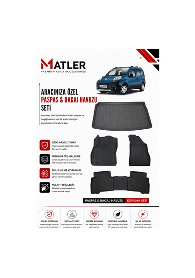 Peugeot Bipper 2009 Model 4d Ekstra Havuzlu Paspas Ve Bagaj Havuzu Set
