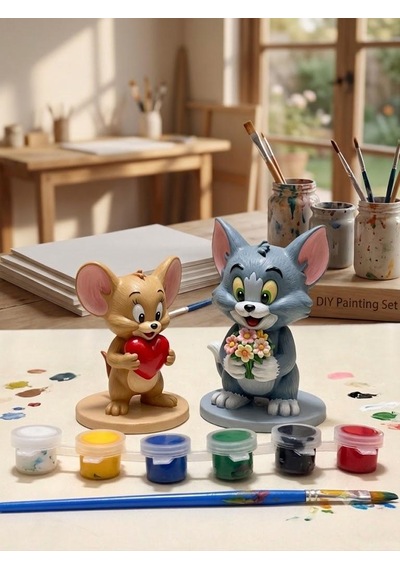 Jerry Ve Tom Taş Boyama Biblo Heykel Boyama