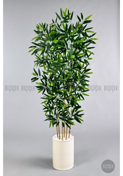 Yapay Bambu Ağacı 6 Dallı 150 Cm Yoğun Yapraklı Metal Siyah Saksı Krem