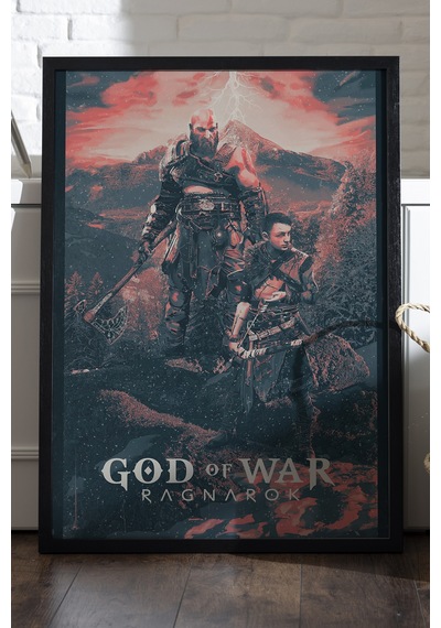 God Of War Ragnarok Siyah Ahşap Çerçeveli Poster, Dekoratif Oyun Duvar Tablosu