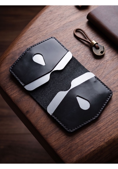 Luna Luster Hakiki Deri Minimalist Dikey Kartlık Cüzdan - Damla Kesim Siyah Drc62 Gri
