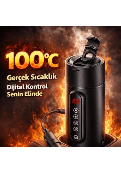 Coofbe Paslanmaz Çelik 470ml Araç Su Isıtıcı Taşınabilir Termos Dijital Ekranlı Araç Su Isıtıcı Kattle