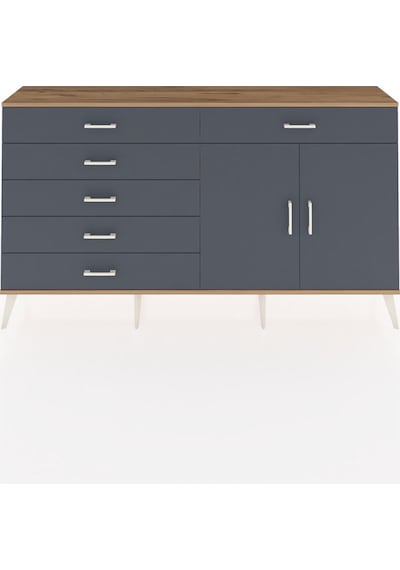 Arges Konsol Tek Raflı 6 Çekmeceli 2 Kapaklı 176x30x99 Çam-antras Çam-antrasit