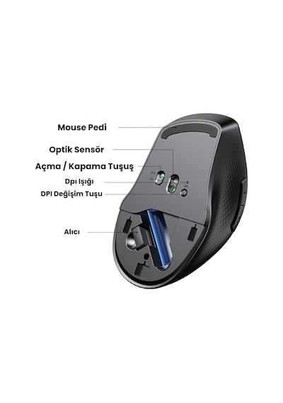 Ugreen 90395 Kablosuz Bluetooth Ergonomik Sessiz Çift Modlu Optik Mouse