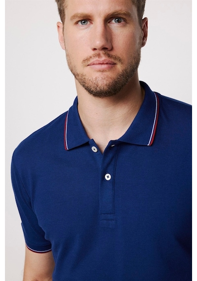 Tudors Erkek Slim Fit Dar Kesim %100 Pamuk Düz Pike Kol Şeritli Lacivert Polo Yaka Tişört-27647 Lacivert