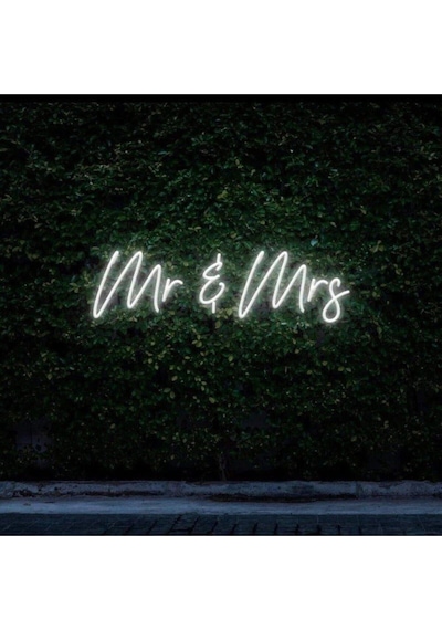 Mr & Mrs Yazılı Neon Tabela Beyaz