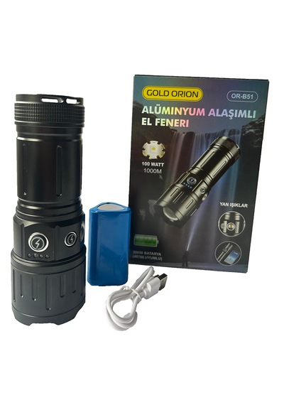 Or-b51 Şarjlı Led El Feneri, Güçlü El Feneri 50 Watt 8800 Mah Siyah