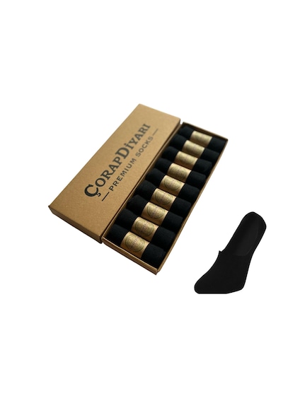 Çorapdiyarı Premium 9'lu Dikişsiz Burun Kaydırmaz Silikonlu Bambu Babet Çorap Siyah