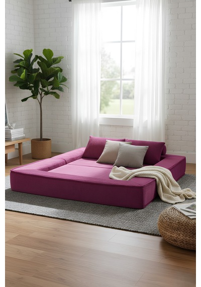 Reflekta Havuzlu Sünger Koltuk Yataklı Açılır 190x220 Rollpack Sünger Koltuk Demonte Pembe