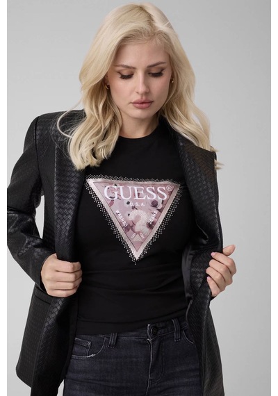 Guess Üçgen Logo Siyah Kadın T-shirt W6bı25k6046-jblk