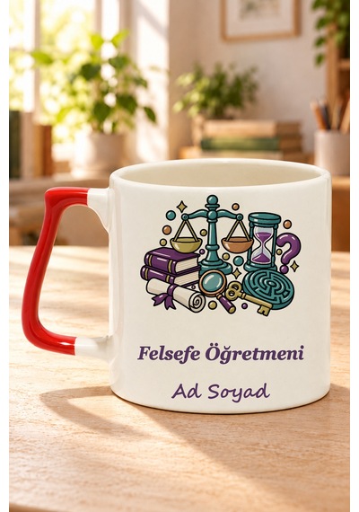 Felsefe Öğretmeni İsimli Baskılı Kırmızı Kulplu Prime Kupa