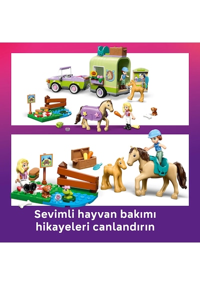 LEGO®  Friends At ve Tay Römorku Oyuncağı 42695-7 Yaş ve Üzeri Çocuklar için Minifigür İçeren Yaratıcı Oyuncak Yapım Seti(279Parça)