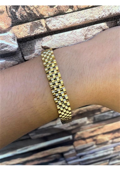 Erkek Hasır Model Çelik Bileklik Gold