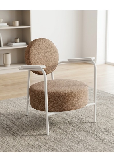 Venüs Tekli Koltuk Soft Kumaş Ofis Bekleme Koltuğu Berjer Metal Beyaz Renk İskeletli - Cappuccino Bej