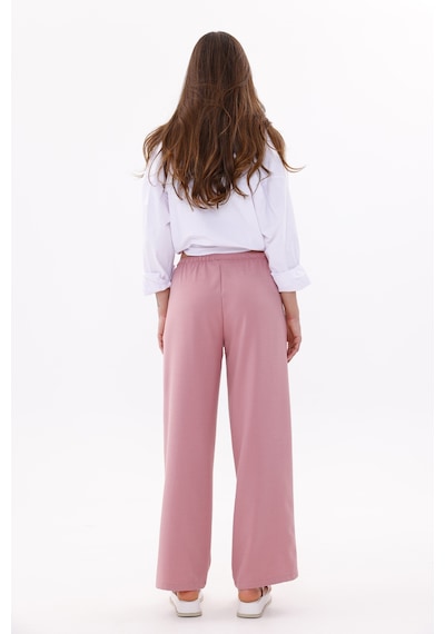 Genius Store Kadın Pantolon Geniş Paça Pamuklu Viskon Cepli Pantolon Beli Lastikli Genişpaça-pantolon Pembe