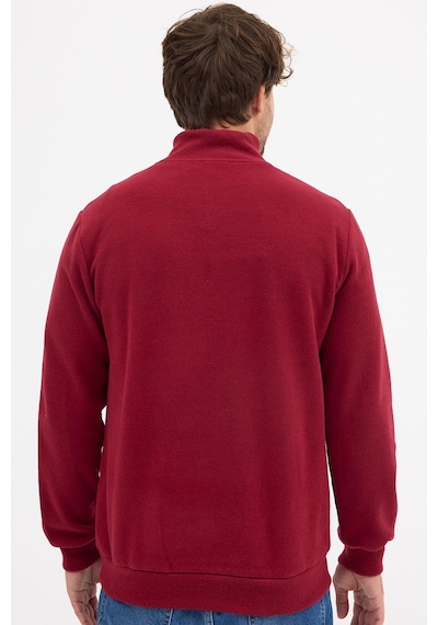 Mmetalic Erkek Bordo Standart Fit Normal Kesim Pamuklu Yarım Fermuarlı Dik Yaka Pamuklu Sweatshirt Bordo