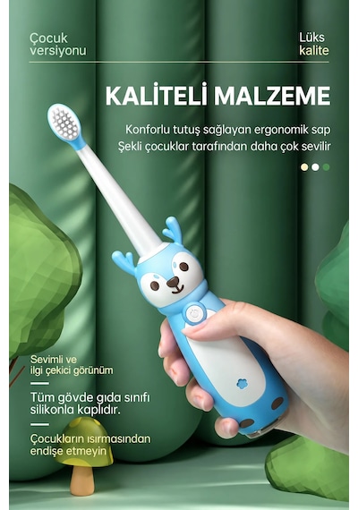 Exenar - Mavi - Çocuk Şarjlı Sonic Elektrikli Diş Fırçası 3 Akıllı Modlu Ipx7 Su Geçirmez Titreşimli Yumuşak Kıllı