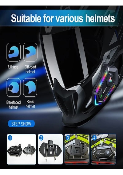 Y2-Max Rgb 4XEG Ses Ipx6 Su Geçirmez İntercom 5.3 Bluetooth Kask Kulaklığı