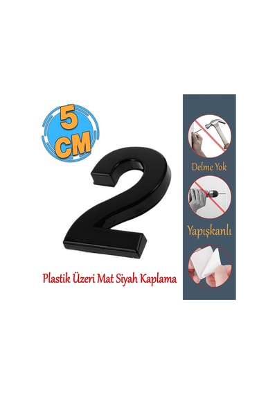 Yapışkanlı Kapı Numarası Küçük Boy 50 Mm 5 Cm Numara 2 Rakam İki Sayısı Siyah Renk Numaralar 1 Adet Diğer