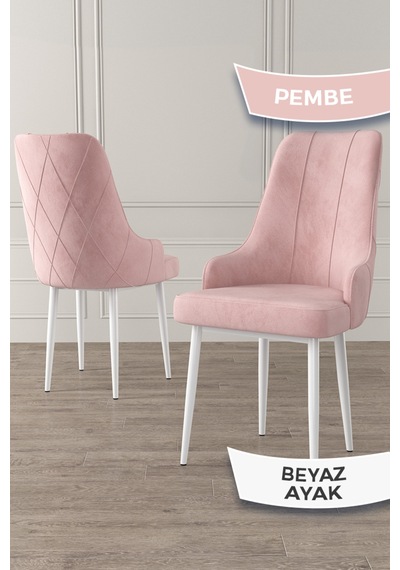 Canisa Trex Serisi 1.sınıf Babyface Kumaş Beyaz Metal Ayak 8 Adet Pembe Sandalye Sandalye Pembe Ayakları Beyaz