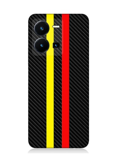Vivo Y35 Uyumlu Silikon Kılıf Sarı Kırmızı Karbon Motif