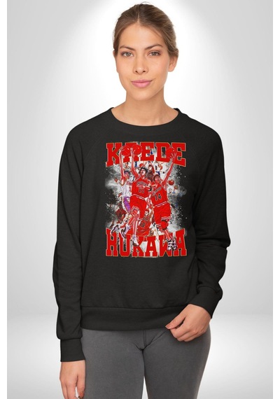 Anime Kaede Rukawa Basketbol Karakteri Unisex Siyah Sweatshirt Siyah