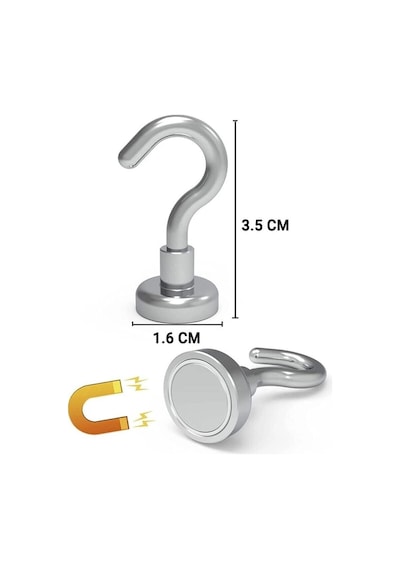 2 Adet Çok Amaçlı Güçlü Neodyum Mıknatıs Manyetik Kanca Askı - 16 Mm Çap Gümüş
