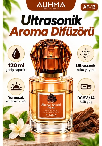 Ultrasonik Aroma Difüzörü 120 Ml Abanoz Sandal Ağacı Kokulu Led Işıklı Araç Ve Oda Kokusu