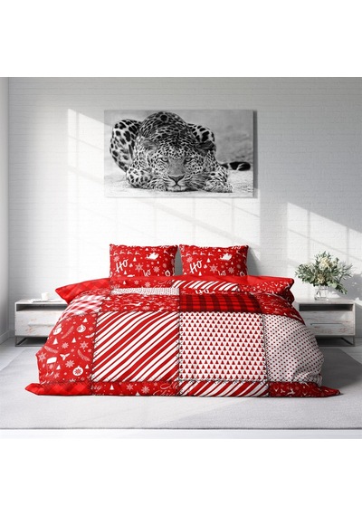 Monohome Ekose-1526  Yılbaşı Merry Christmas 3D Lastiksiz Pamuk Saten Çift Kişilik Nevresim Takımı