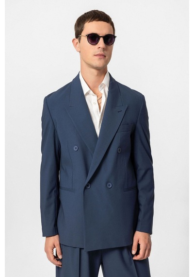 Antioch Tek Düğme Kruvaze Erkek Blazer Ceket İndigo