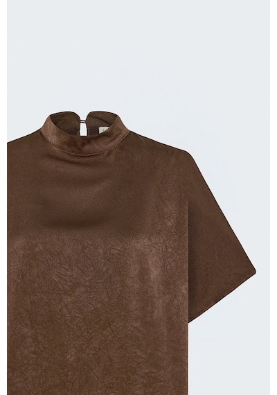 Sateen Yarasa Kol Bluz - Açık Kahve-137826 Açık Kahverengi