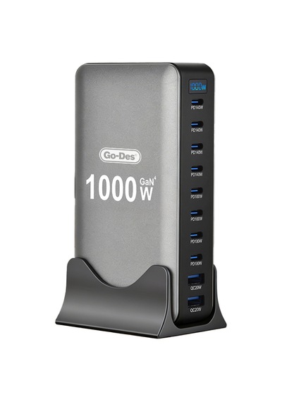 Go Des Gd-b961 Gan Teknolojili 10 Portlu Masaüstü Çoklu Şarj İstasyonu 1000w Gri