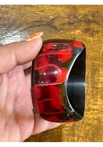 Kırmızı Oyma Kemik Kadın Hint Bileziği Çap 7 Cm Çok Renkli