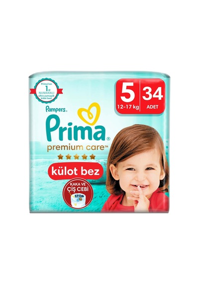 2 Adet Prima Külot Bebek Bezi Premium Care 5 Numara 34'lü 12-17 Kg