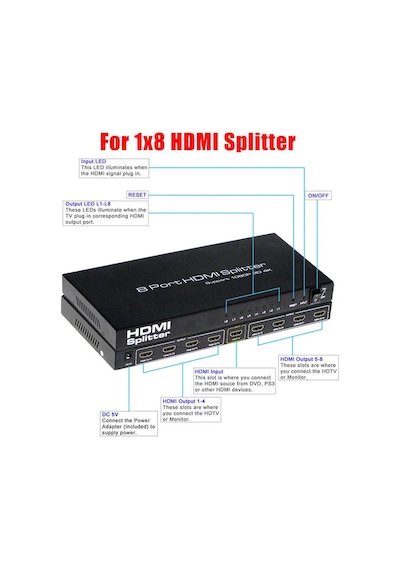 8 Port 1080P HDMI Splitter Full HD Hdmi Aktif Çoklayıcı Switch