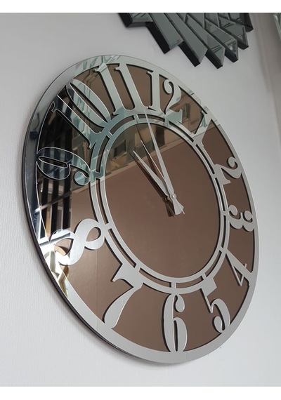 Ayna Denizi Silver Latin Bronze Model Gümüş Bronz Renk 50 CM Dekoratif Aynalı Duvar Saati Gümüş