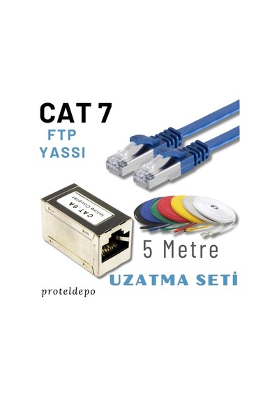 Irenıs 5 Metre, Mavi Cat7 Kablo Yassı Ftp Ethernet Network Lan Ağ Kablo Ve Ekleyici