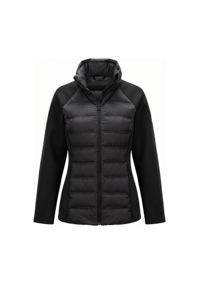 CEMO Kapüşonlu Softshell Kollu Şişme Kadın Mont Siyah