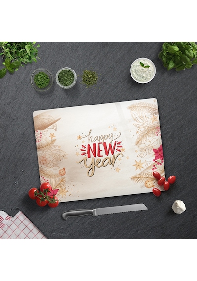 Decorita Cam Kesme Tahtası|Happy New Year-Gold|30cm x 40cm