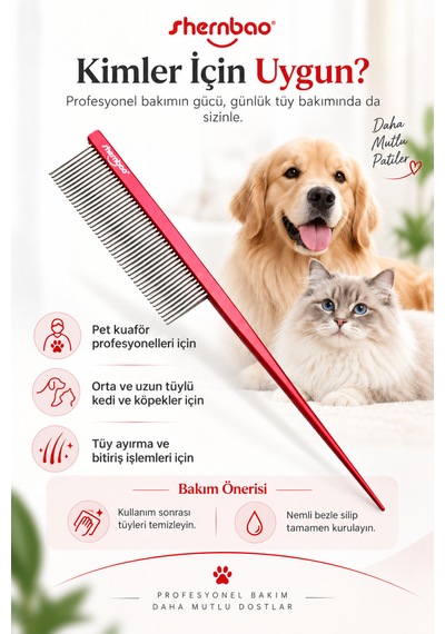 Shernbao Kedi Köpek Sivri Saplı Metal Anti Statik Örgü Tarağı