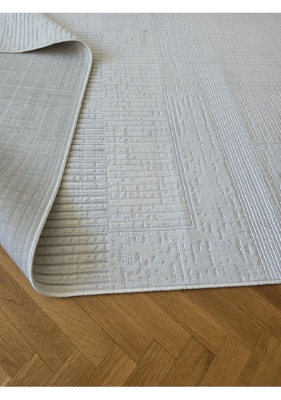 Elvey Home Bambu Krem Açık Gri Gerçek Bambu Kadife İnce Sık Dokuma Özel Ölçü Salon Koridor Oturma Odası Halısı Krem-a.gri