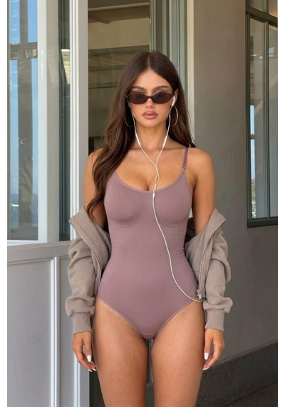 Kadın Slip Kalıp Gül Kurusu Body Örme Orta Destek