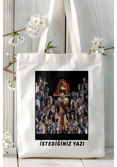 Art Hediye Mortal Kombat Oyun Baskılı Bez Çanta Omuz Çantası Kişiye Özel Model 5 Çok Renkli
