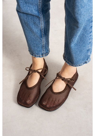 Duxal Shoes John Kadın Kahverengi Nefes Alan File Babet Bağcıklı Yazlık Ayakkabı Acıkahve