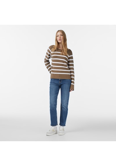 Nautica Kadın Kahverengi Regular Fit Kazak Çizgili 57s114t Kahverengi