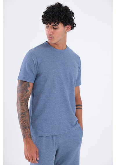 Rowinger Waffle Dokulu Nakış Logo Detaylı Oversize Erkek T-shirt İndigo
