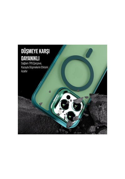 İphone 11 Uyumlu Magsafe Kılıf Mıknatıslı Standlı Darbeye Dayanıklı Mat Şeffaf Arka Kapak Lens Hediyeli Yeşil