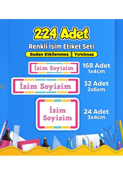 Okul Kreş Kişiye Özel İsim Etiket Seti - Model 592 Çok Renkli
